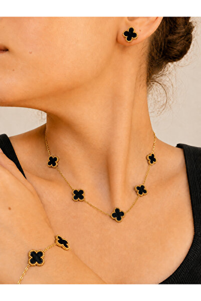 ATALYA ACCESSORY طقم أقراط وسوار نسائي من الفولاذ المقاوم للصدأ طراز وايت ستو...