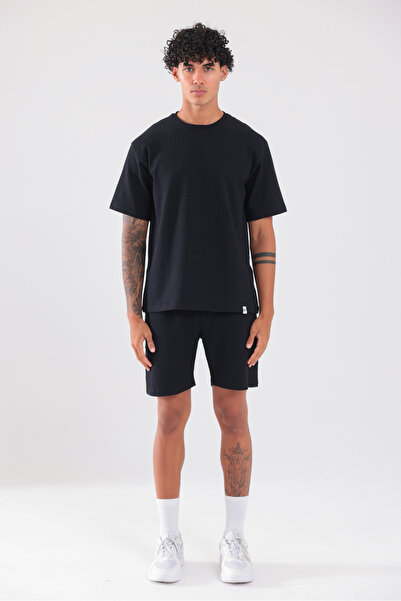 Rowinger Waffle Textured Oversize T-Shirt and Shorts Men's Set