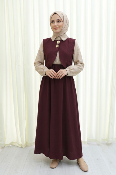FERHEL Set rochie lungă pentru femei cu vestă și talie elastică, cu jumătate ...