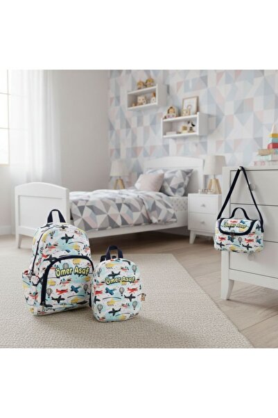 Hevi Kids HeviKids Kişiye Özel İsimli 3'lü Çocuk Çanta Seti - Havaaraçları