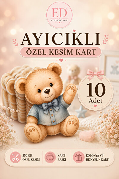 ETİKETİM Ayıcıklı Özel Kesim Kolonya ve Hediyelik Kartı | 10 Adet