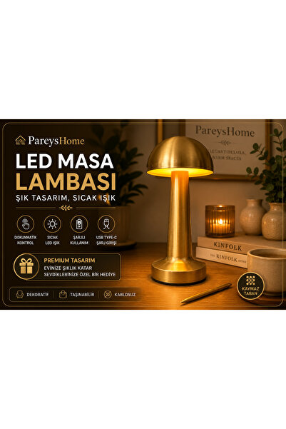 PareysHome Kablosuz Şarjlı LED Kahve Yanı Sunum/Masa Lambası 3 Renk Modlu Dok...