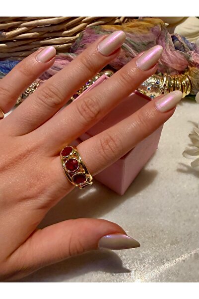 Merishe Jewerly خاتم ذهبي عتيق الطراز مرصع بحجر الزركون الأحمر الداكن قابل لل...
