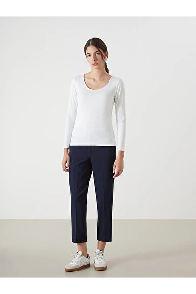 LC Waikiki White U-Neck Women's Ribbed Bodysuit
