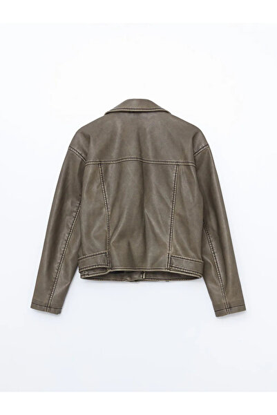 LC Waikiki Blue Biker Collar Women's Leather Look Jacket