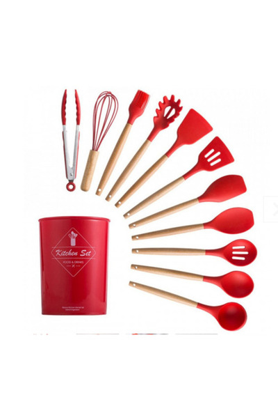 Vivendo Top Bottom Set of 13 silicone cooking utensils, durable Bamboo handle