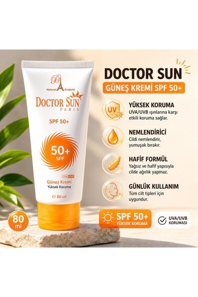 Doctor Sun SPF 50+ Güneş Kremi 80 ml – Leke Karşıtı, Nemlendirici, UVA/UVB Yüksek Koruma