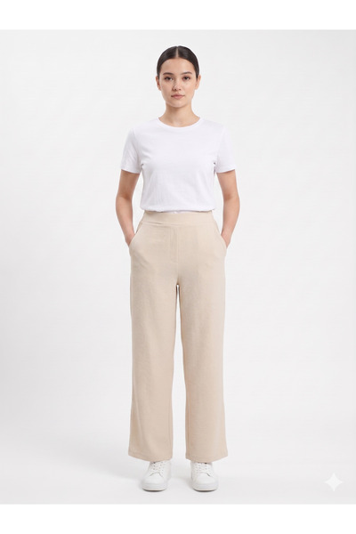 Kadın Beli Lastikli Krep Kumaş Relaxed Yazlık Pantolon