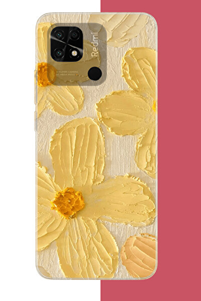 Redmi 10C - POCO C40 Uyumlu tuvaldeki sarı çiçek UV Baskılı Silikon Kılıf