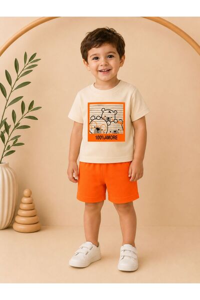 Organic Product DimpleBaby طقم أطفال مطبوع عليه دببة مع شورت للأعمار من 0 إلى...