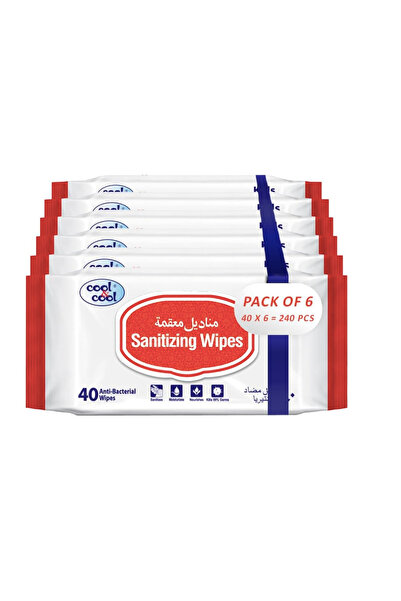 COOL & COOL Sanitizing Wipes - 40's (Pack of 6) - Antibacterial Skin Wipes wi...