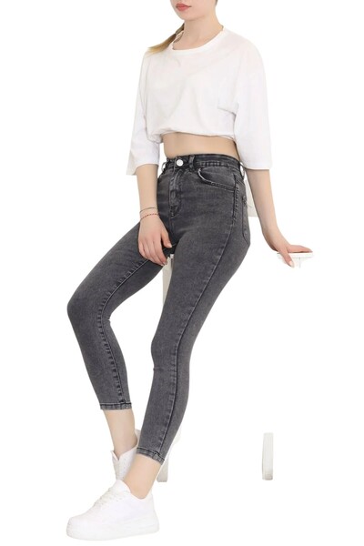 ButikDina Smoked Smoked Flexible Waist Slim Leg Jeans