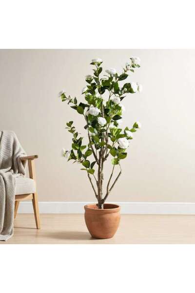 PAN HOME Camellia Artificial Tree With Flowers H120cm - White