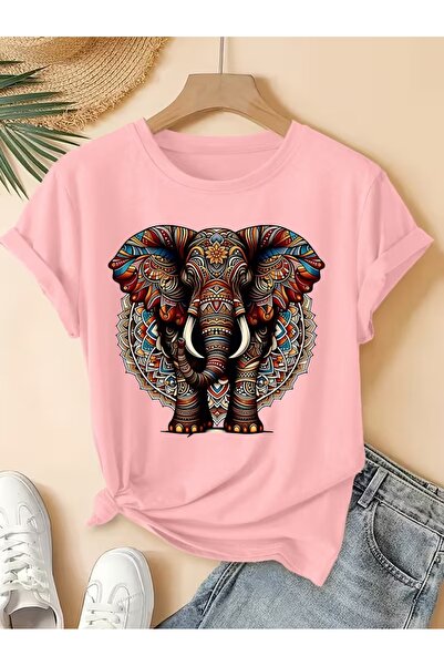 WOODROFFE Women's Tribal Elephant Printed Oversize T-Shirt Loose Fit
