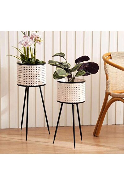 PAN HOME Medley 2-piece Metal Planter With Stand - White And Black