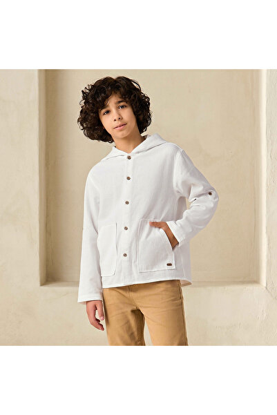 ELIGO Long Sleeves Hooded Shirt with Pockets