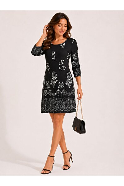 DİAMOND OUTLET Women's Floral Patterned Casual Dress Relaxed Fit Stylish Dress