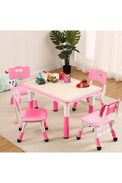 Garvee Kids Table and 4 Chairs Set, 5-Piece Height Adjustable Toddler Table w...
