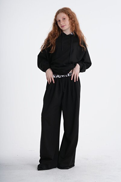 HayKids Kız Çocuk Kapüşonlu Oversize Takım - Bel ve Yaka Desen Detaylı Geniş ...