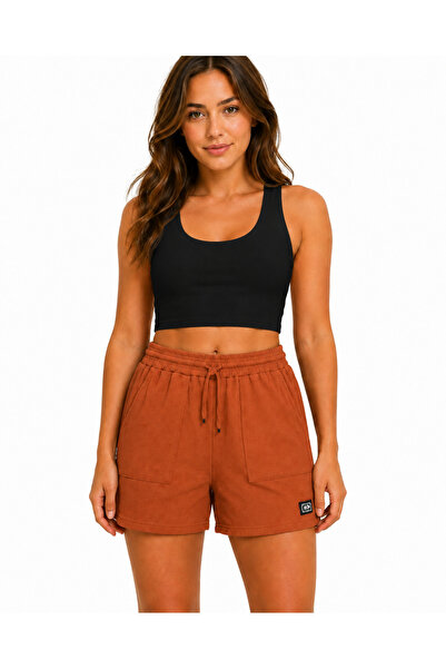 just wear zt Women's Wrinkled Textured Shorts, Elastic Waist Lace-Up Comforta...