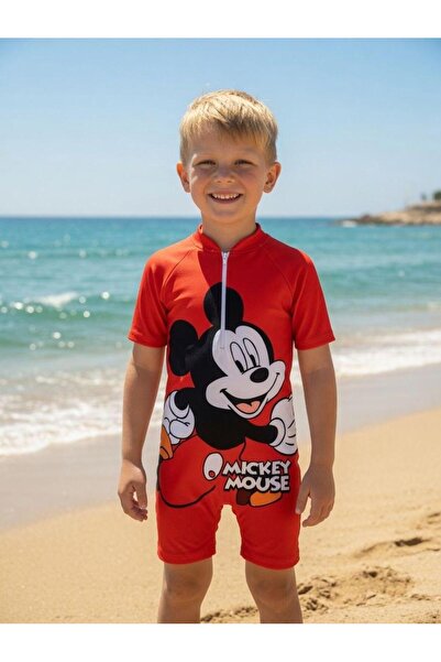 NATS KİDS Mickey Mouse Desenli Erkek Çocuk Şortlu Yüzme Mayosu UV Korumalı De...