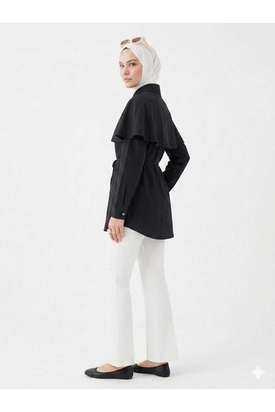 YEK&BİR Women's Stylish Tunic Shirt with Cape Collar and Button Detail