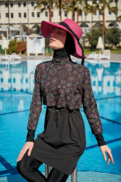 REMSA Ikbal Sport Lycra Full Covered Hijab Swimsuit Rms-R108-26 Black