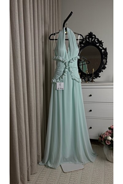 MYGROUP Elegant Pleated Long Evening Dress with Sparkling Rhinestone Detailing