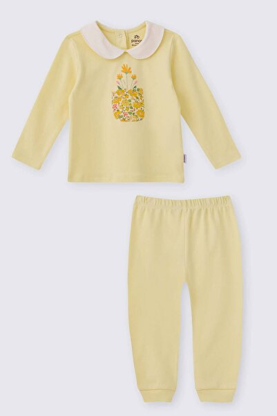 Panço Liberty Fabric Newborn Baby Collared Yellow 2-Piece Set
