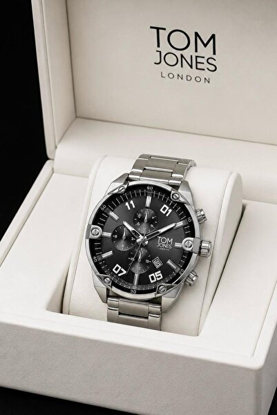 Tom Jones London Men's Watch Silver Black Color Steel Original 3 Atm Waterpro...