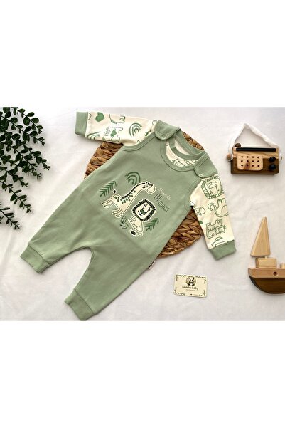 bambubaby ZÜRAFA VE ASLAN DETAYLI ERKEK BEBEK SALOPET 2li TAKIM BAYRAMLIK (MA...