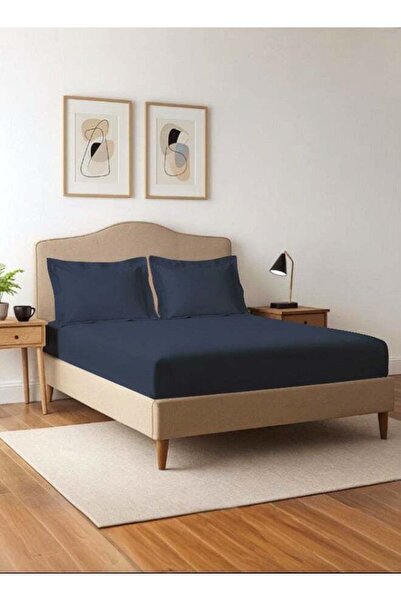 PIZUNA Pure Combed Cotton King Fitted Sheet 180x200 cm Dark Blue, 400 Thread ...