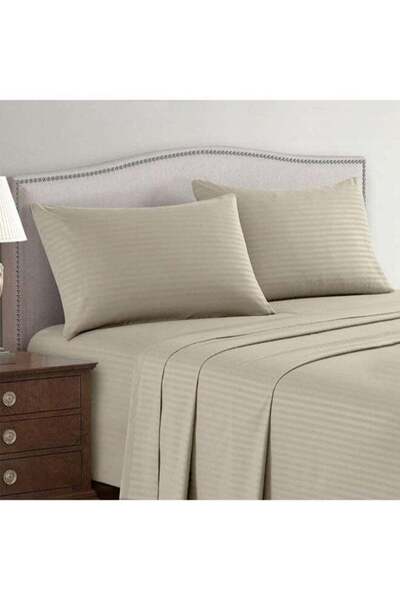 Hotel Linen Klub 3-Piece Queen Bed Sheet Set – 100% Cotton Sateen Stripe Patt...