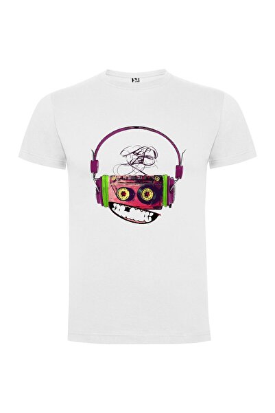iLovePrints Smiling Cassette Headphones Tshirt