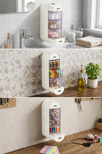 BeeQuin White Special Design, 5 Drawers, Leak-Proof, Spoon Holder, Spice Rack Set, Wall Organizer, Self-Adhesive and Stopper Kitchen