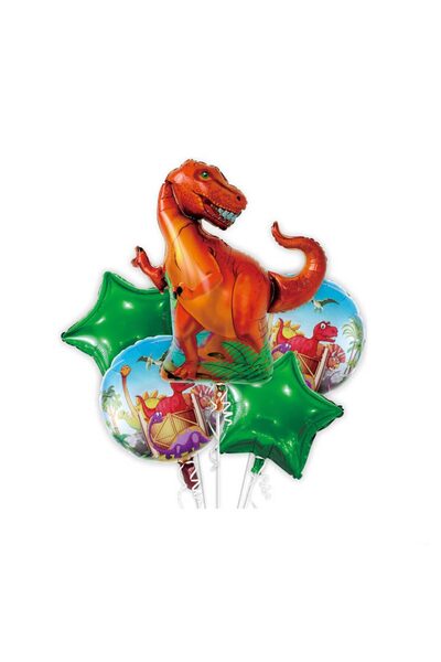 MP Mirific Party Set de 5 baloane metalice, figurină dinozaur, multicolor