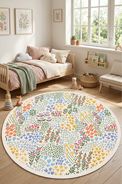 Digital Anti-Slip Washable Flower Pattern Play Rug Kids Room Rug Play Mat Decor Living Room Rug