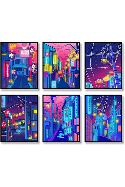 ESSESORIES Japanese Anime Neon Abstract Illustration Tokyo Streets Poster Wal...