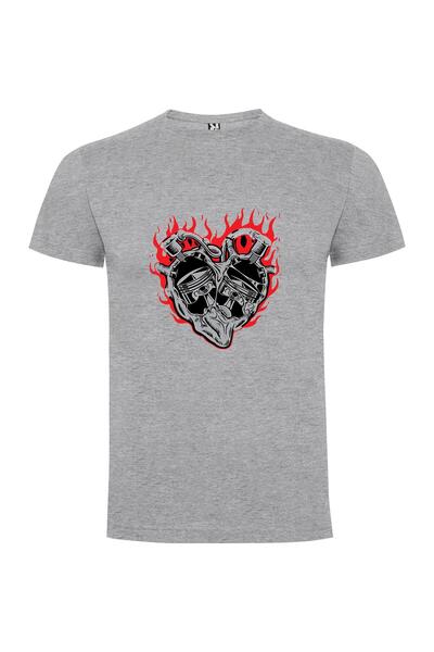 iLovePrints Flaming Motorcycle Heart Tshirt