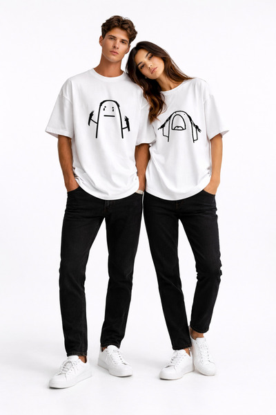 Ciel Lune Hair Pulling Themed Couple Combination Oversize Unisex T-Shirt Love...