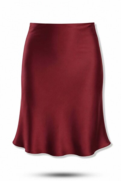 5in1Canpolat Burgundy Satin Mini Skirt