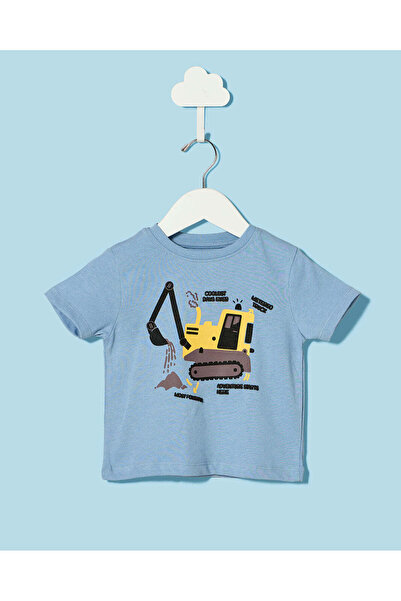 REDTAG Boys Blue Placement Print T Shirt