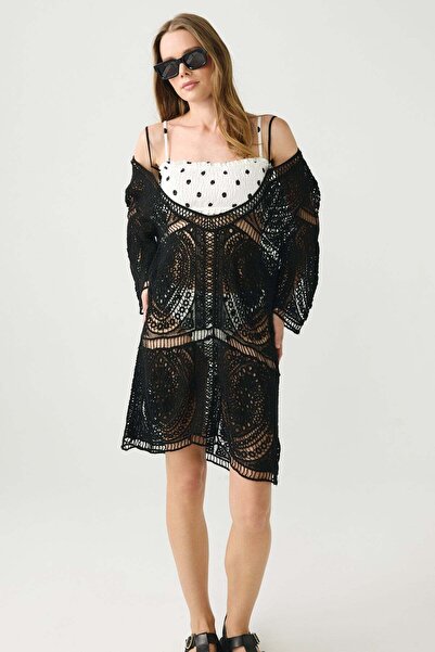 C&City Deep Neckline Knitwear Beach Dress Black