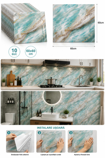 OEM HomeRoy Tapet Decorativ Autoadeziv 3D – Set 10 Bucăți