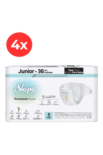 Sleepy 4x Scutece BIO PREMIUM Mărimea 5 Junior 36 bucăți
