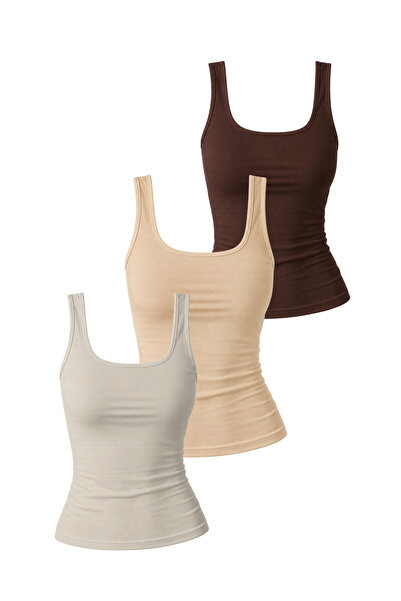 DI LORIA Women's Thick Strap 95% Cotton Lycra Blouse Undershirt - Set of Thre...