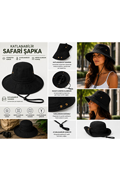 Genel Markalar Katlanabilir Safari Şapka İpli Geniş Kenarlı Outdoor Kamp Balı...