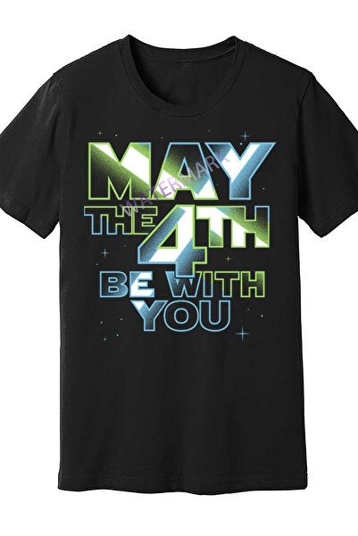 LİNA06 تي شيرت رجالي مرح بأكمام قصيرة من Humorous "May 4th with You" 9294، أسود