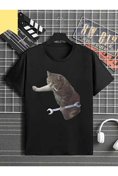 LİNA06 Men's Printed Summer Sports T-Shirt - Solid Color Round Neck Short Sle...