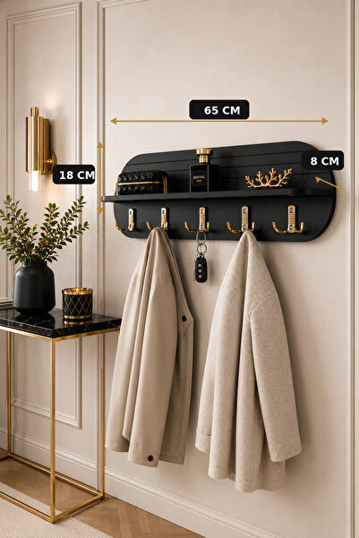 Trend Kitchen CORVIAN Premium Gold Metal Askılı Raf Detaylı Duvar Askılığı Ve...